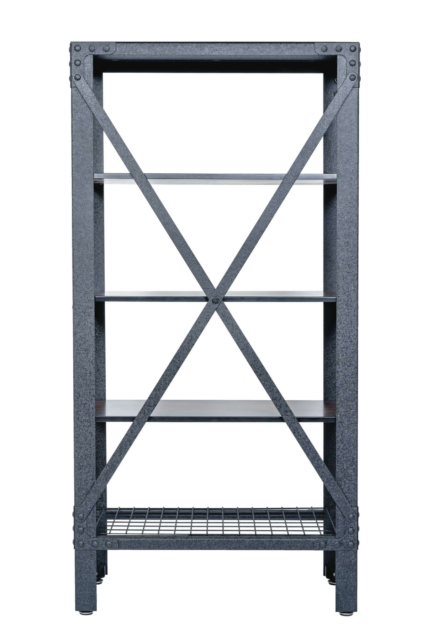 Duramax Industrial Metal and Wood Storage Shelving with acacia wood shelves and black metal frame.