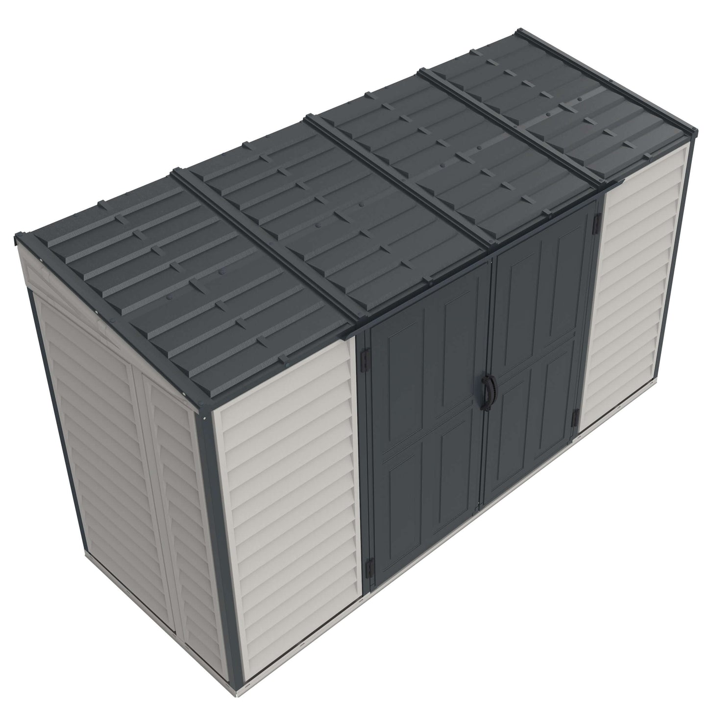 Duramax 10x4 SideMate PLUS Pro Vinyl Shed with Double Doors, perfect for garden storage, featuring a durable, all-weather design.