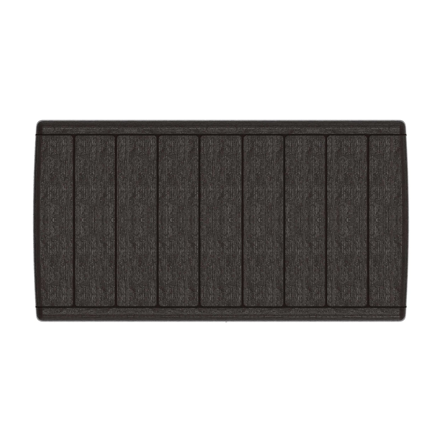 Duramax 110 Gal CedarGrain Deck Box lid in brown, featuring a wood-like texture for stylish outdoor storage.