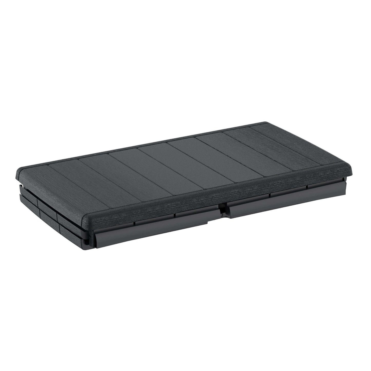 Duramax 110 Gal. Cedar Grain Deck Box Gray 86603, closed view, showing fire-resistant plastic resin and sleek design.