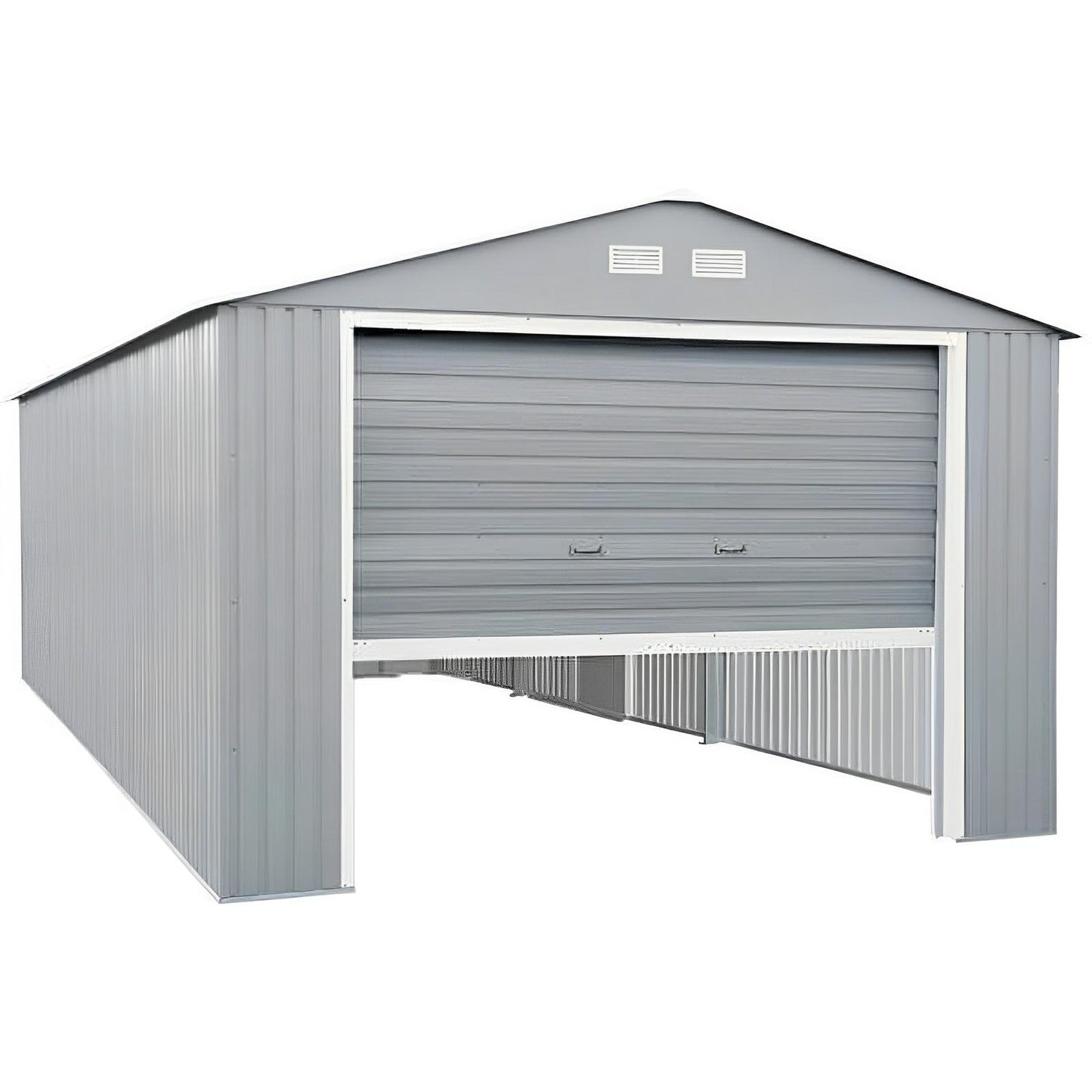Duramax 12x20 Imperial Metal Garage in light gray, showcasing robust design and steel construction for reliable protection and durability.