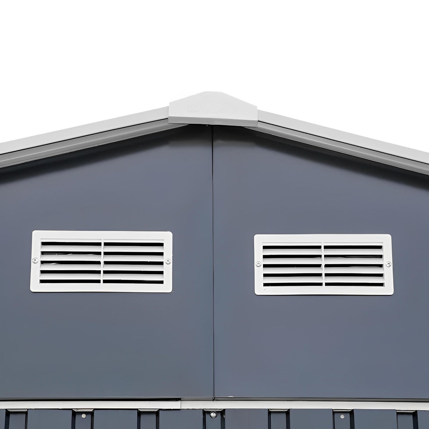 Duramax 12x20 Imperial Metal Garage in Light Gray, showcasing the durable steel construction and roof vents for ventilation.