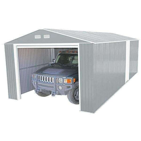 Duramax 12'x20' Imperial Metal Garage Light Gray with Car Inside - Duramax Sheds Online