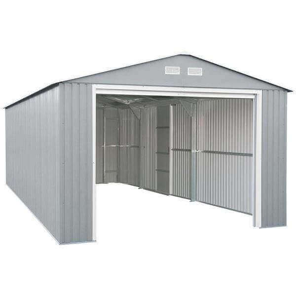 Duramax 12'x20' Imperial Metal Garage in Light Gray with Off White trim by Duramax Building Products and Duramax Sheds Online