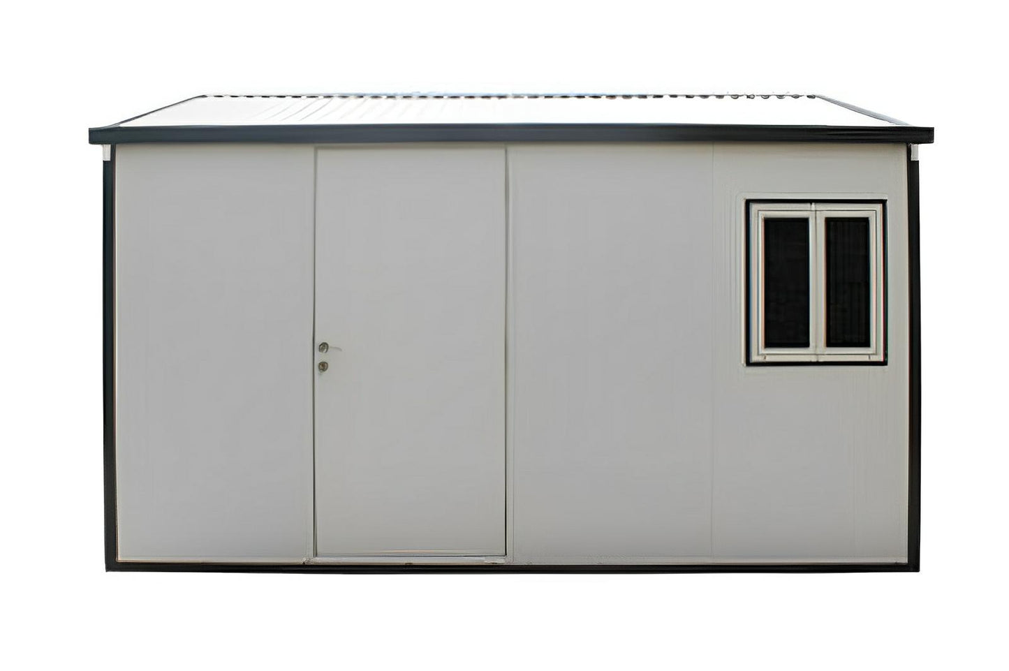 Duramax 13x10 insulated gable roof building with galvanized steel walls for all-weather use.