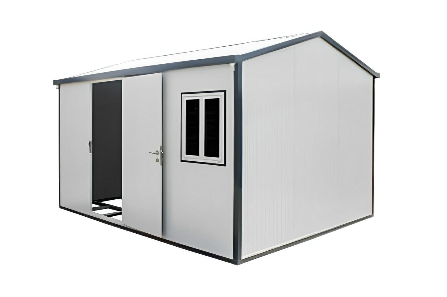 Duramax 13x10 insulated building with gable roof, featuring pre-painted galvanized steel for energy efficiency.