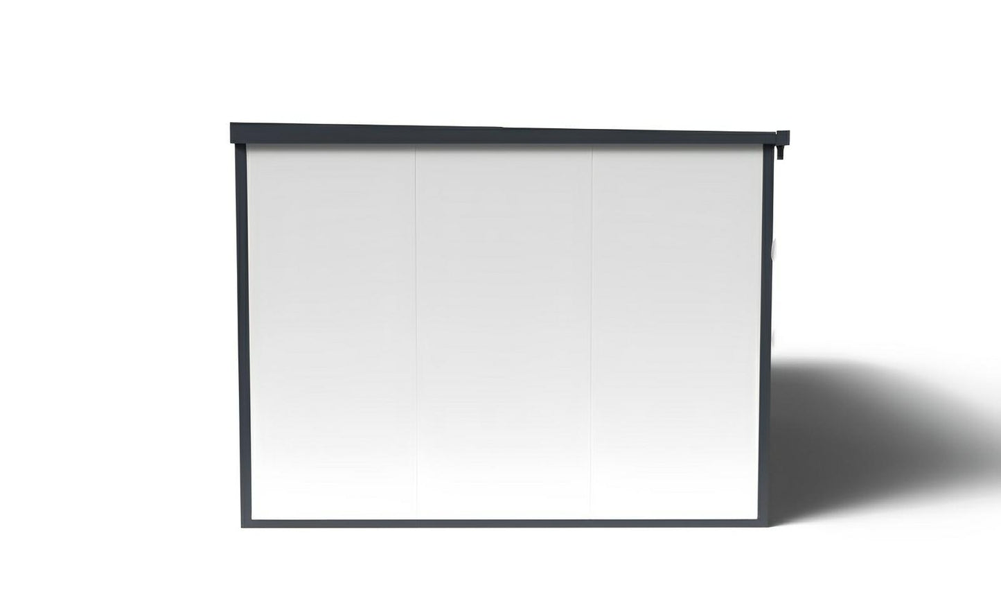 Duramax 19x10 Flat Roof Insulated Building, versatile use shed made of galvanized steel and CFC-free polyurethane insulation.
