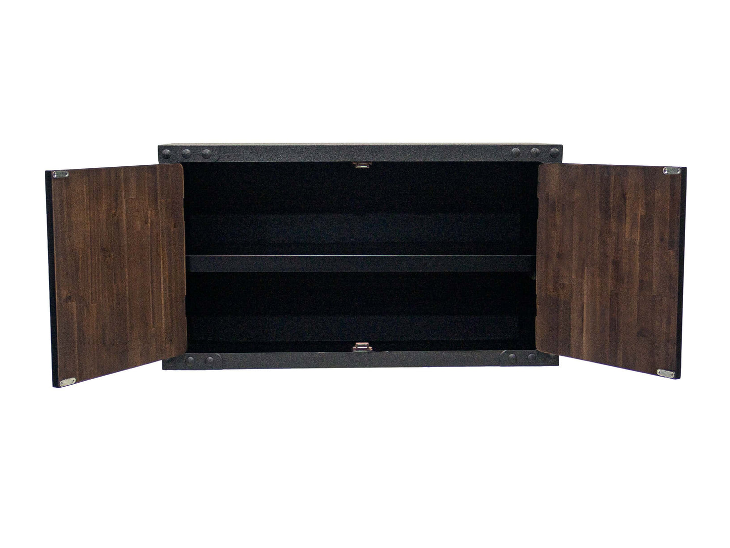 Open Duramax 36-inch industrial wall cabinet with wood-finished doors and spacious interior for versatile storage. Model 68030.