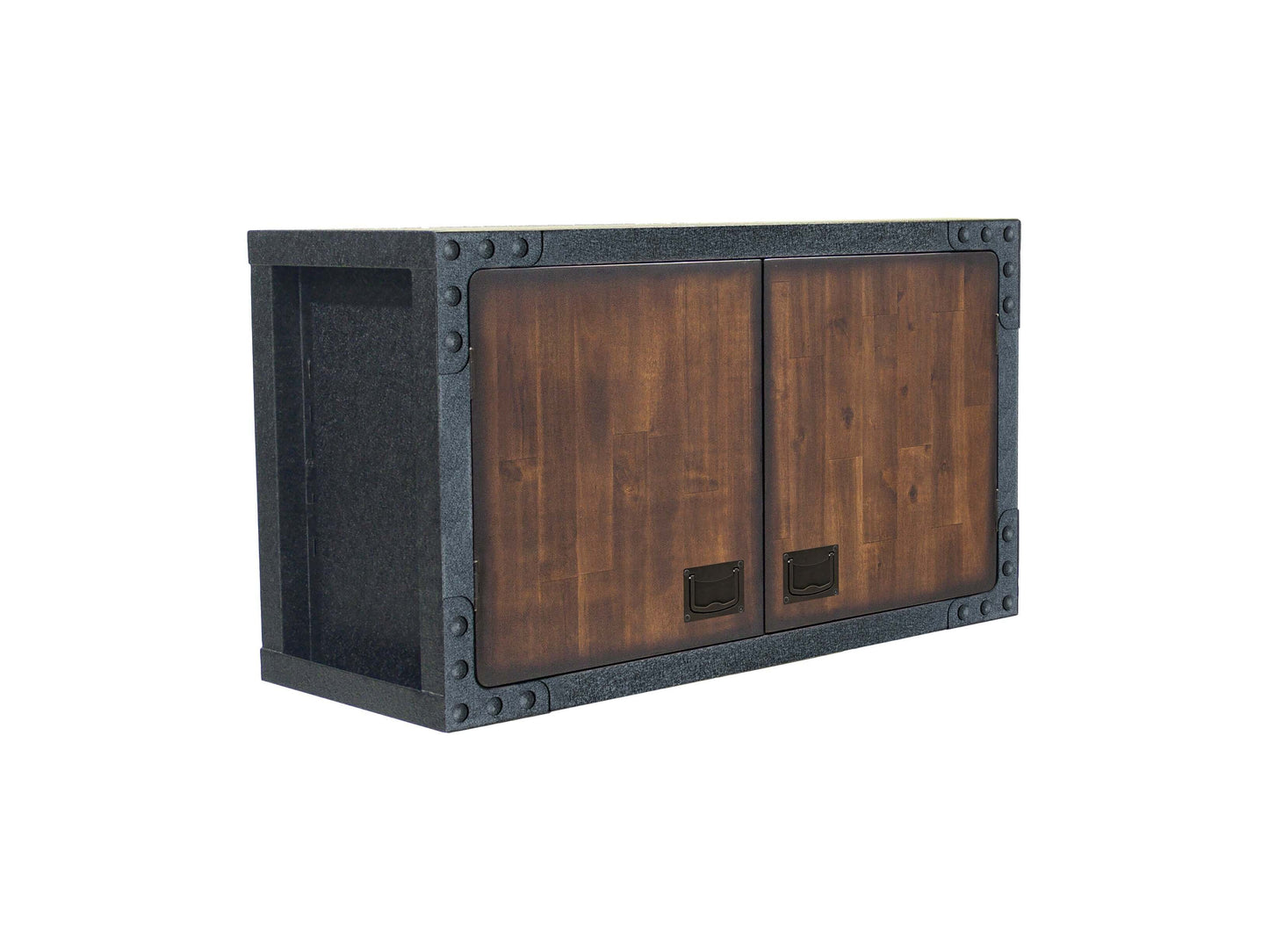 Duramax 36 In Industrial Wall Cabinet 68030 with dark wood finish and sturdy metal frame for durable storage.