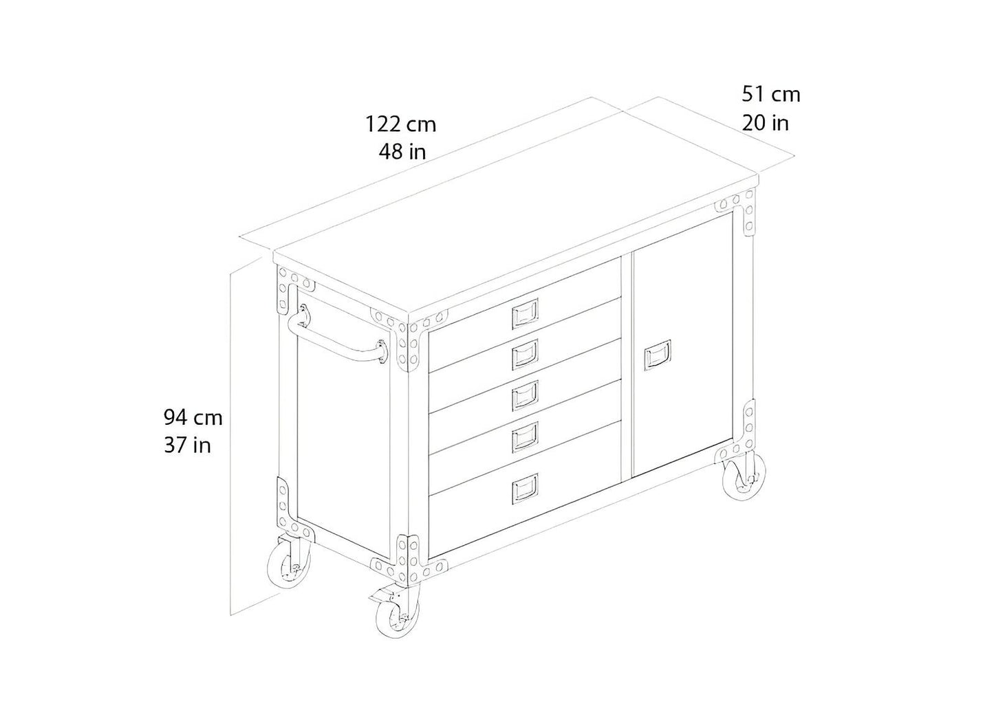 Duramax 48-inch rolling tool chest with five drawers and wood top, includes side cabinet with shelves, ideal for tool storage.