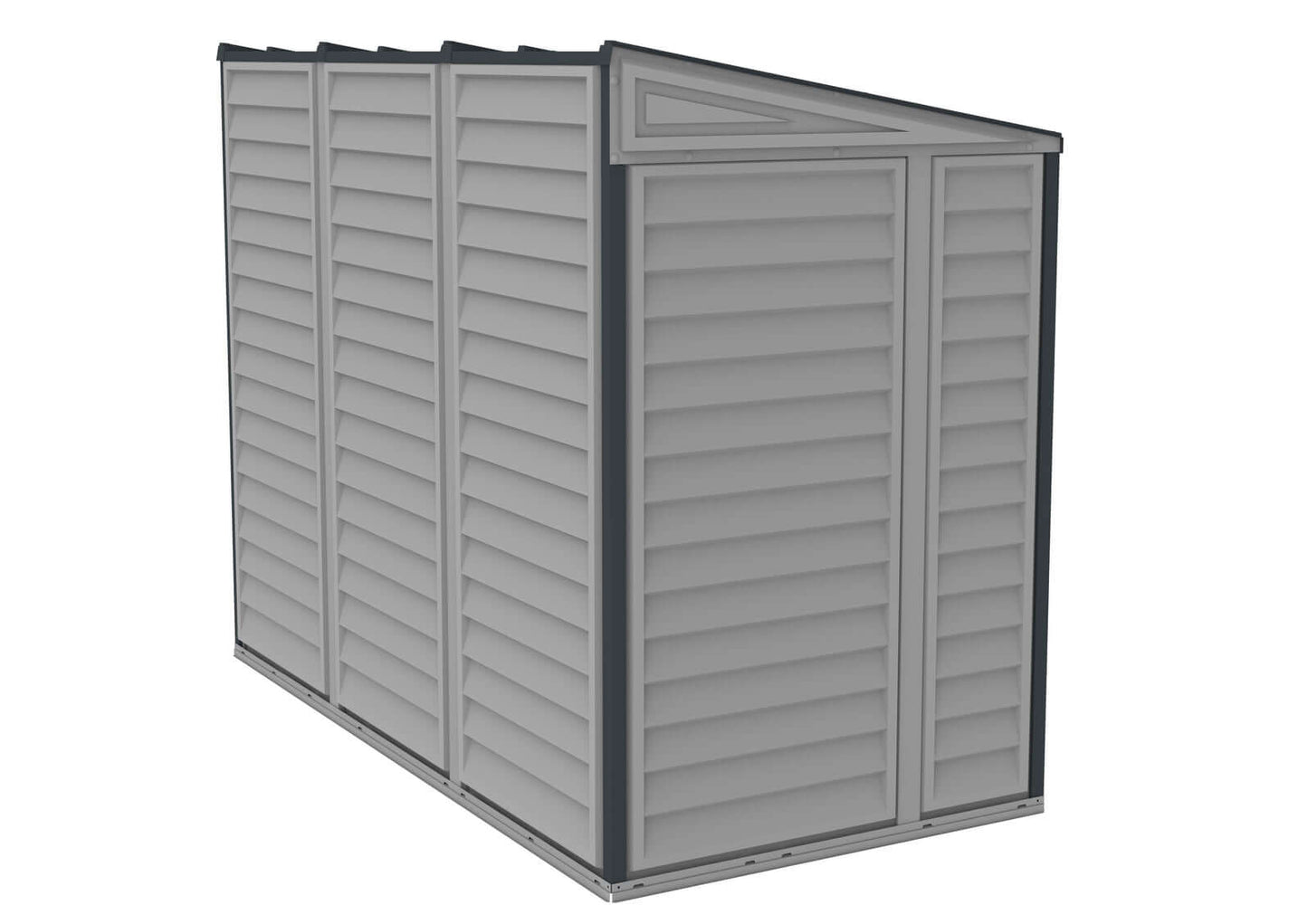 Duramax 4x8 SideMate PLUS Vinyl Shed in Grey, ideal for home garden storage, showcasing modern design and durability.