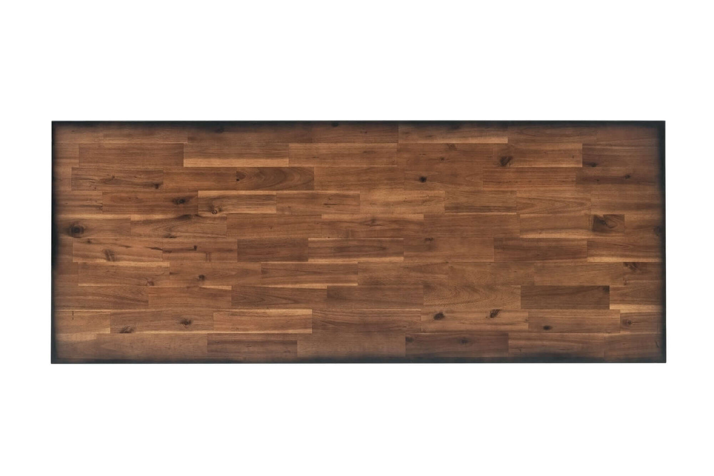 Top view of Duramax 62 In Jackson Industrial Metal & Wood Desk with a beautifully stained acacia wood top.