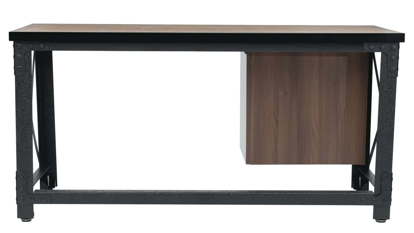 Duramax Jackson 62 In Industrial Metal & Wood Desk with Drawers, Powder-Coated Steel Frame, Acacia Wood Top