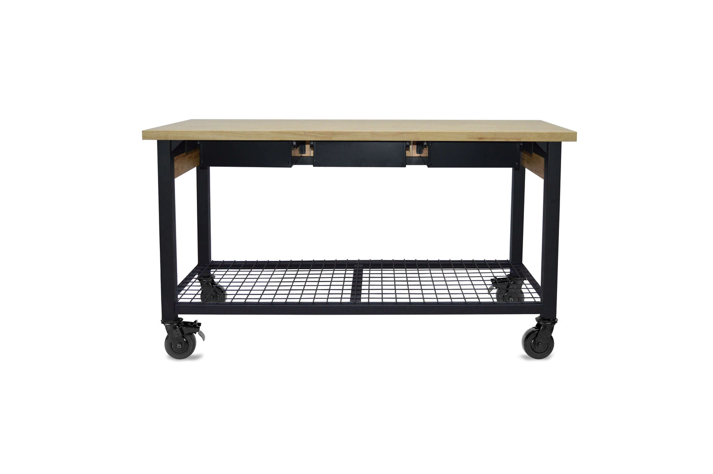 Duramax Rove 3-Drawer Mobile Workbench, 62x24 in, modern industrial design for home or workshop, featuring wood grains and mobility.