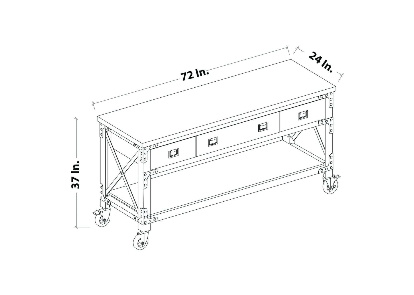 Duramax 72 In Darby Industrial Metal & Wood Desk with dimensions and storage drawers, vintage industrial design