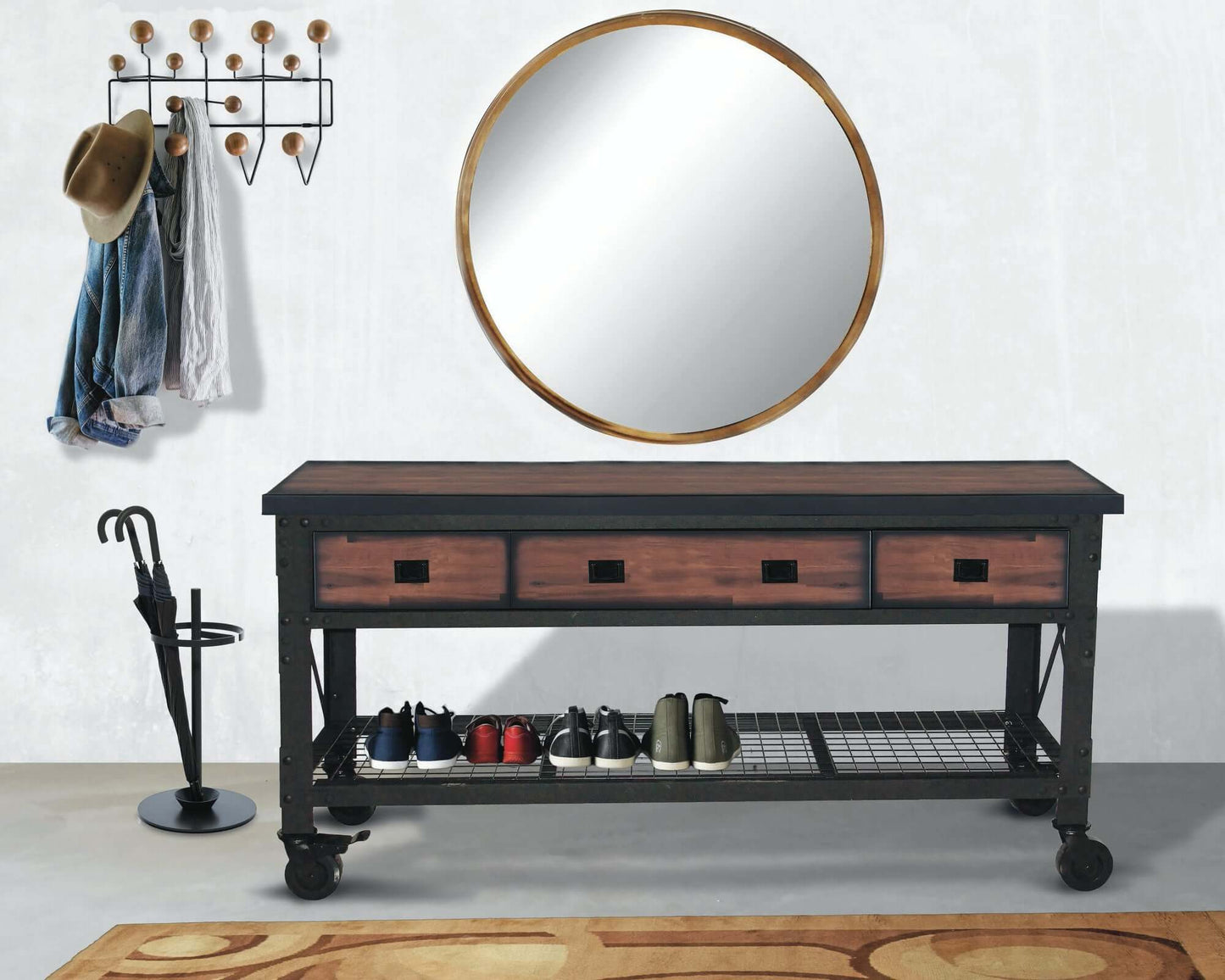 Duramax 72x24 in 3-Drawer Rolling Industrial Workbench with rubberwood top, perfect for garage or workshop storage.