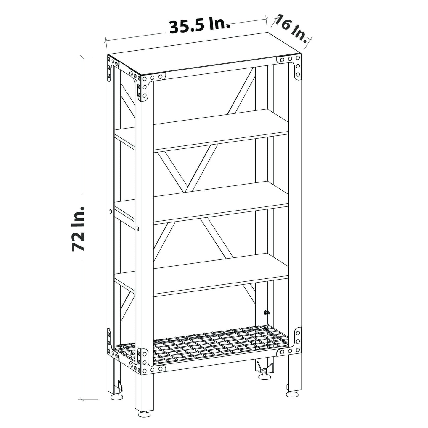 Duramax Industrial Metal and Wood Storage Shelving 68060 with three shelves and wire rack, dimensions 35.5x16x72 inches.