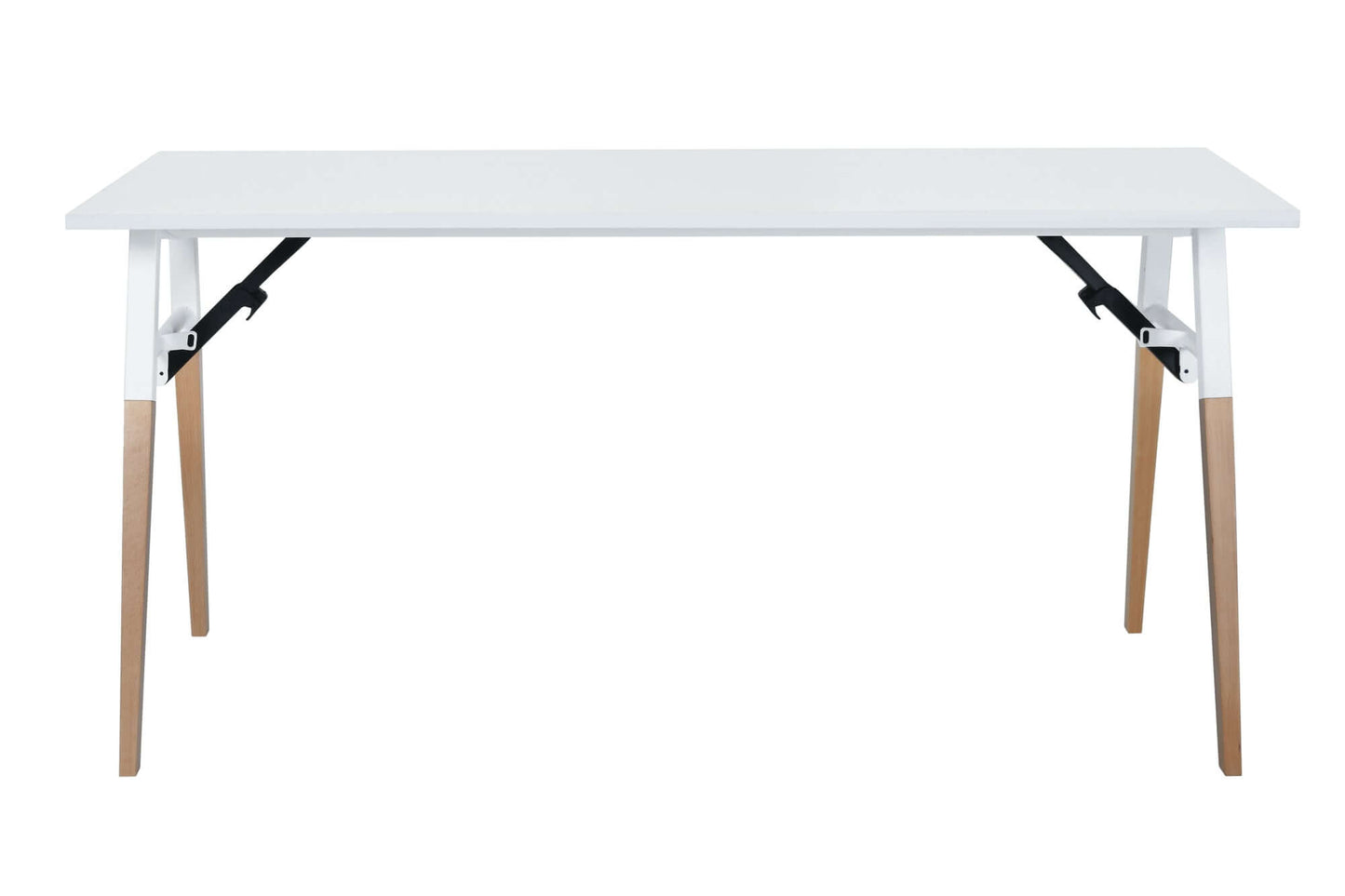 Duramax Neo Folding Table 68053 with white MDF top and stylish beechwood legs, versatile for home office or crafts use.