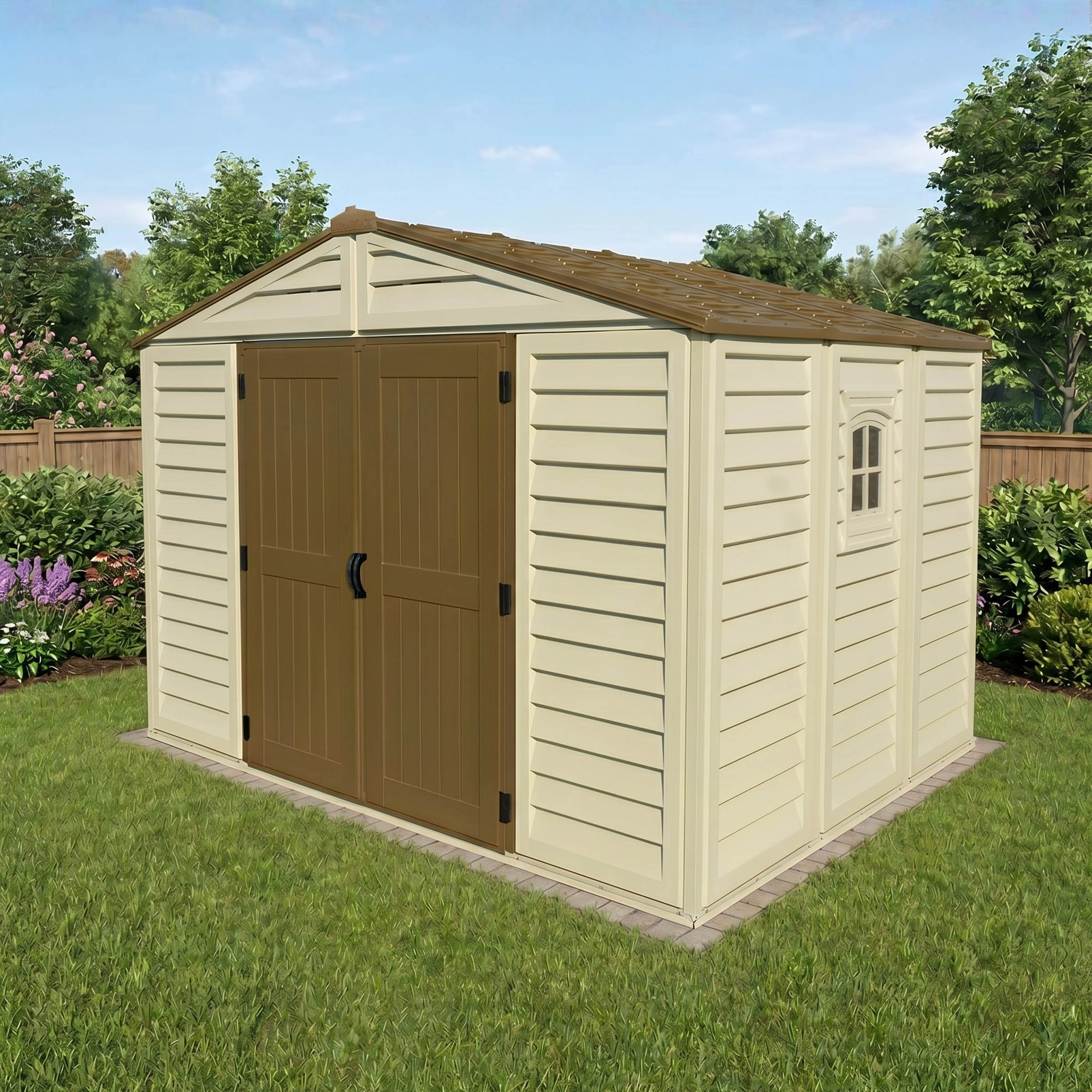 Duramax 10.5x8 Woodbridge PLUS Vinyl Shed w/ Foundation Kit