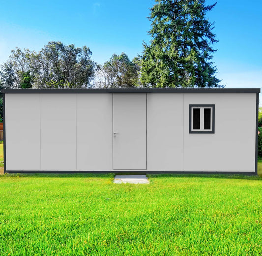Duramax 22x10 Flat Roof Insulated Building for versatile use, made from galvanized steel with CFC-Free insulation, perfect for all seasons.