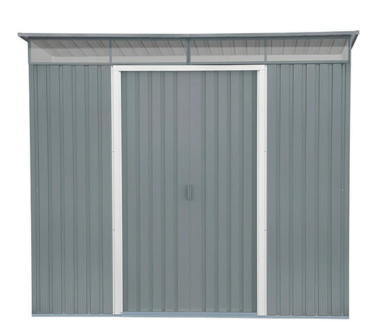 Duramax 8x6 metal shed with skylight and pent roof, ideal for garden storage, offering 4.51 cubic meters of space.