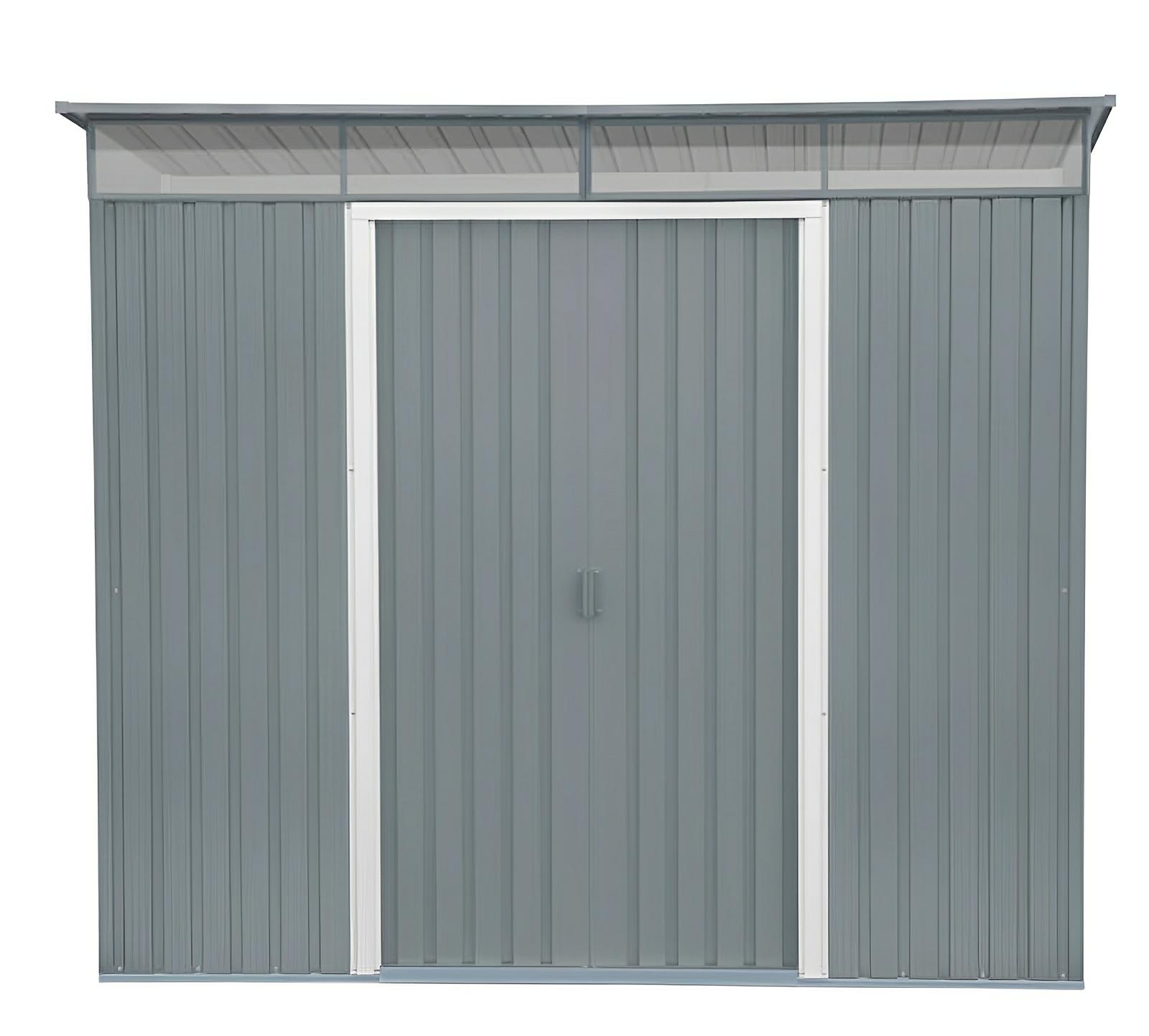 Duramax 8x6 metal shed with skylight and pent roof, ideal for garden storage, offering 4.51 cubic meters of space.