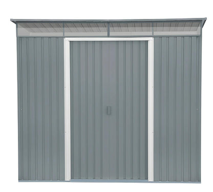 Duramax 8x6 metal shed with skylight and pent roof, ideal for garden storage, offering 4.51 cubic meters of space.