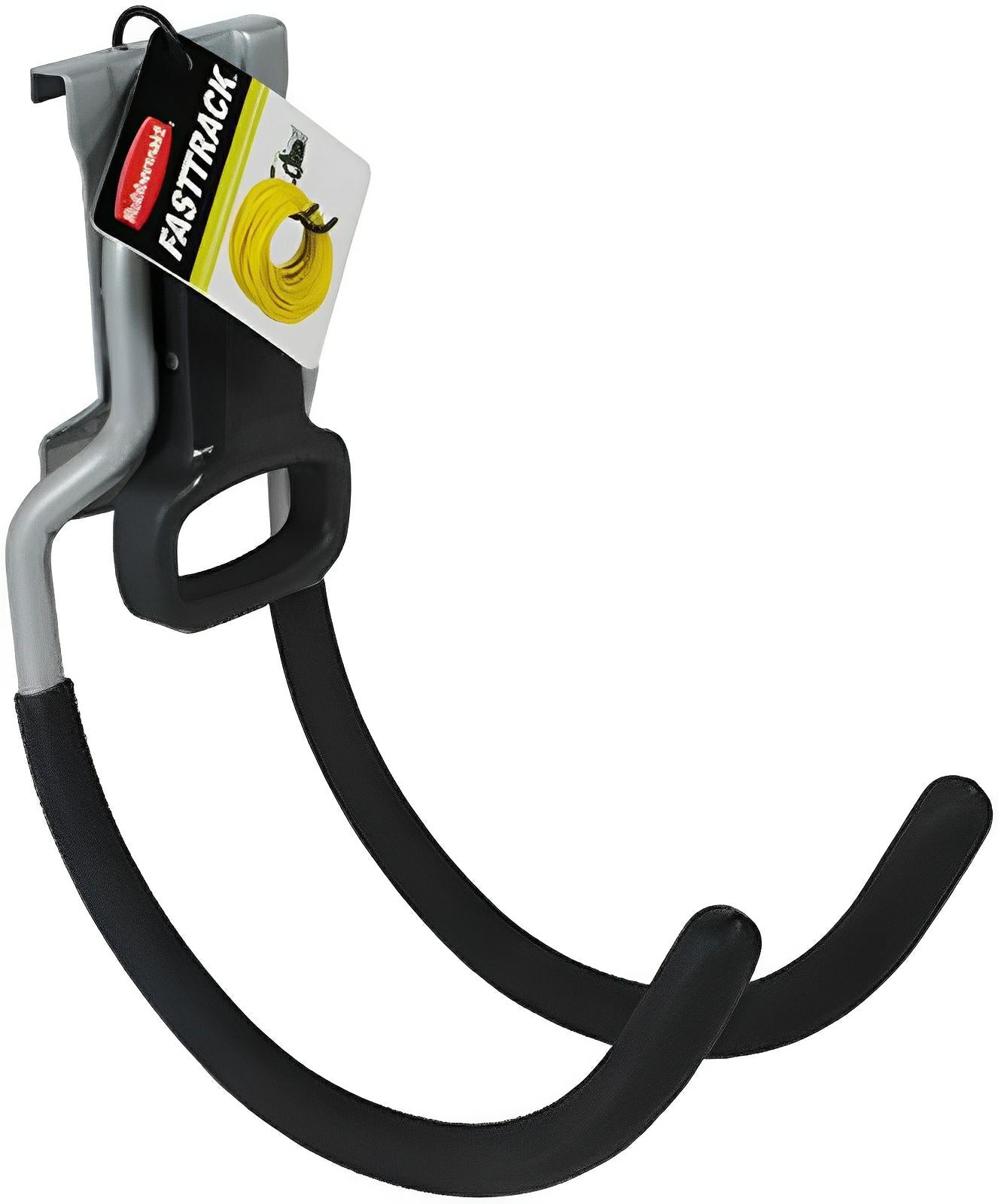 Rubbermaid FastTrack Multi-Purpose Hook for shed storage, holding tools, hoses, with soft-grip coating to prevent scratches.