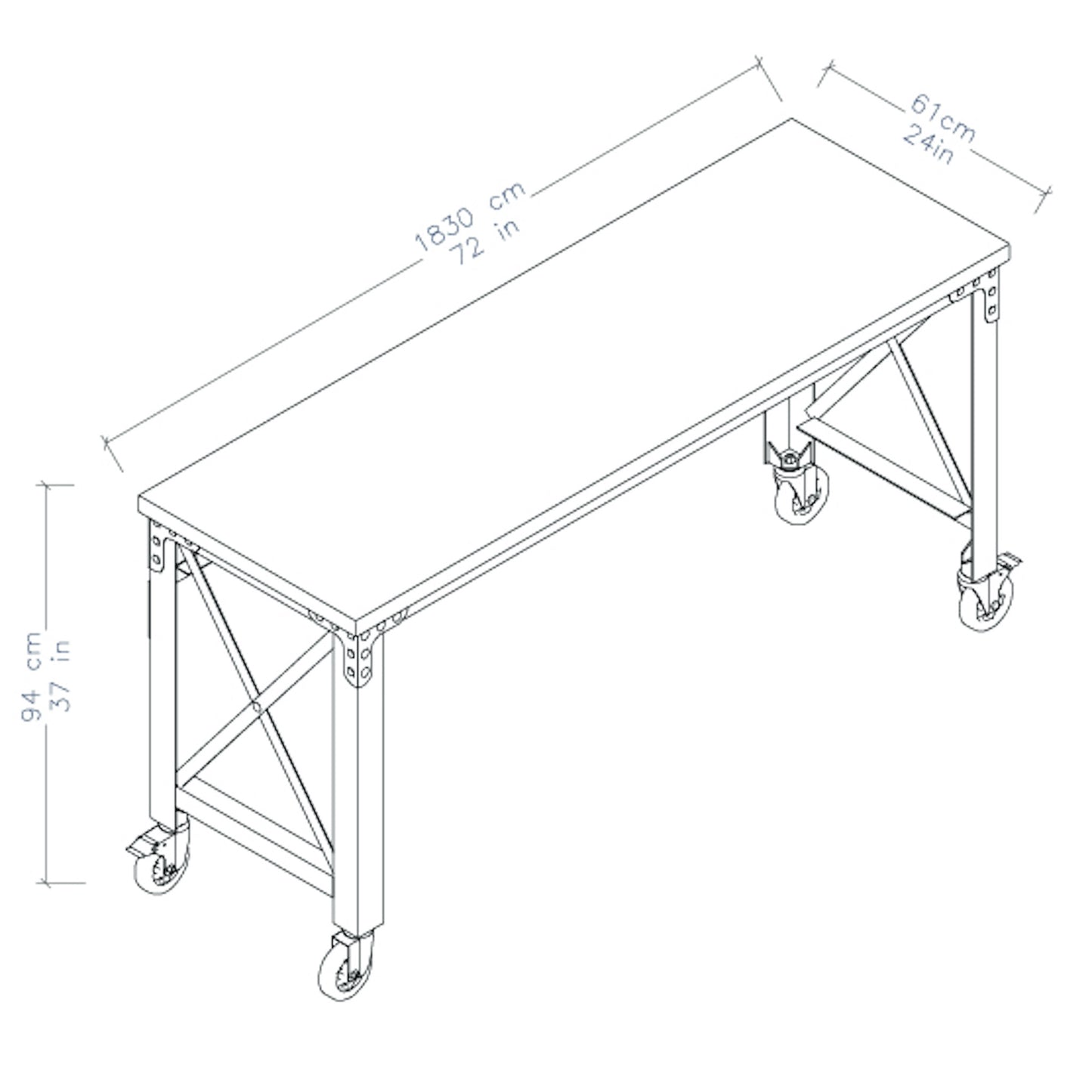 Duramax 72 In x 24 In Rolling Industrial Worktable Desk w/ solid wood top 68020