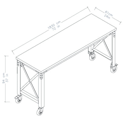 Duramax 72 In x 24 In Rolling Industrial Worktable Desk w/ solid wood top 68020