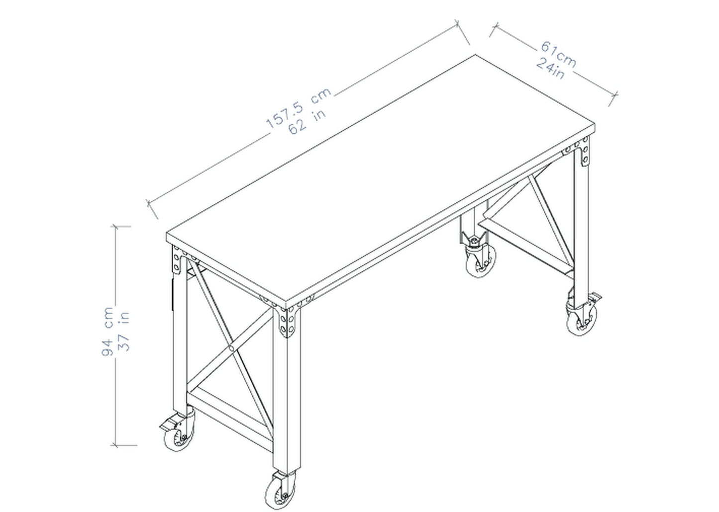 Duramax 62 In x 24 In Rolling Industrial Worktable Desk w/ solid wood top 68021