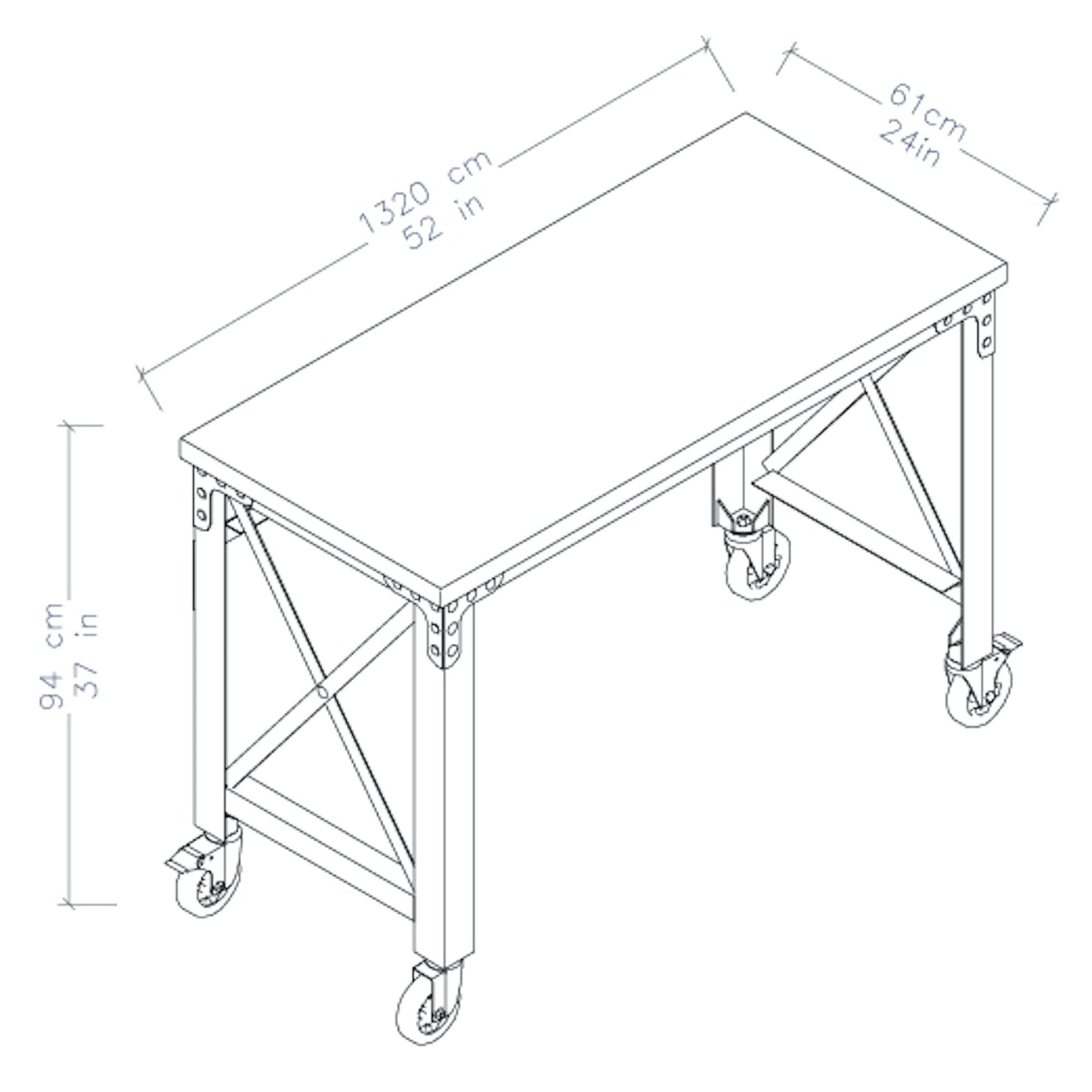 Duramax 52 In x 24 In Rolling Industrial Worktable Desk w/ solid wood top 68022