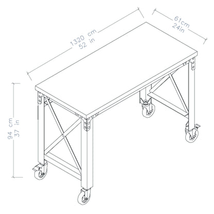 Duramax 52 In x 24 In Rolling Industrial Worktable Desk w/ solid wood top 68022