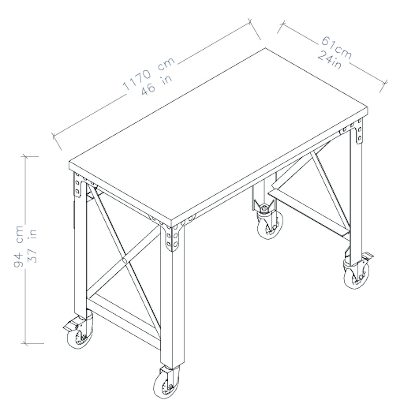 Duramax 46 In x 24 In Rolling Industrial Worktable Desk w/ solid wood top 68023