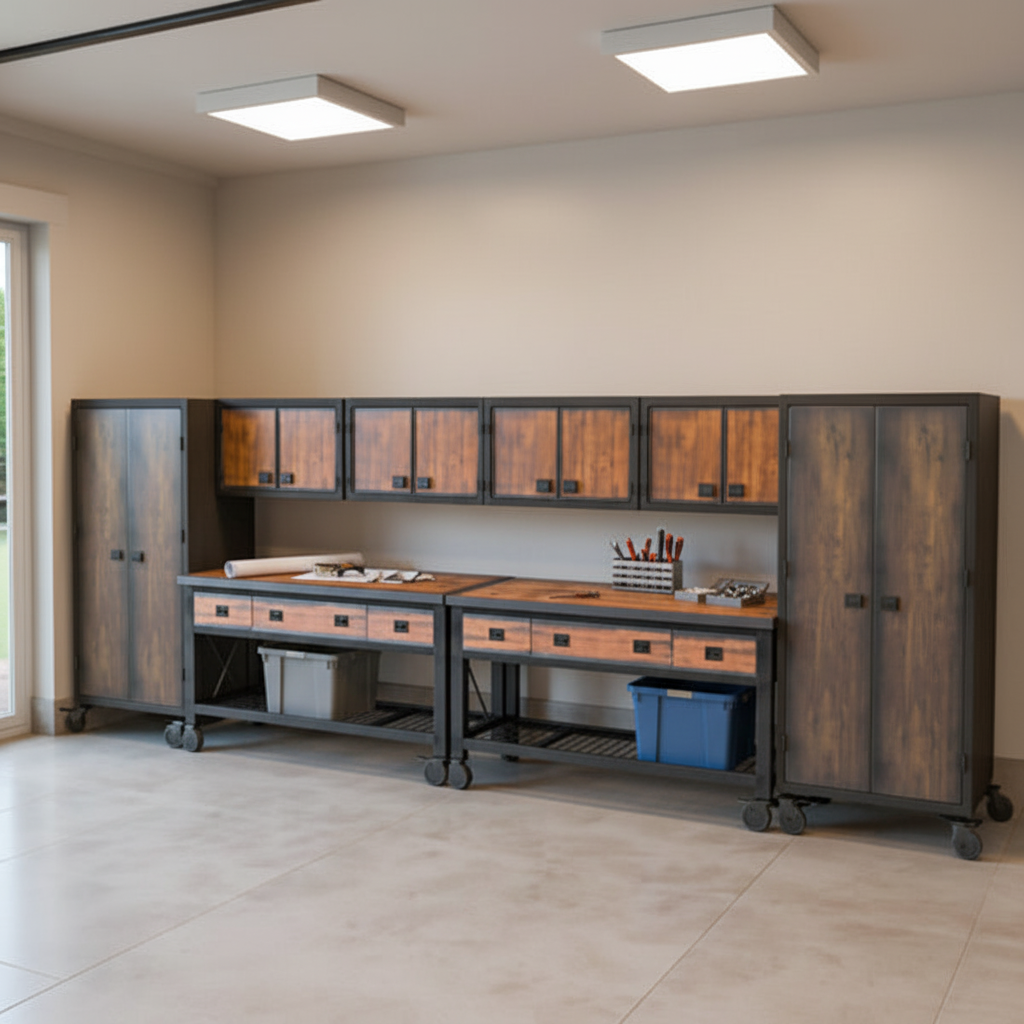 Duramax 8-Piece Garage Storage Combo Set w/ Workbenches, Wall Cabinets and Free Standing Cabinets 8P2WB4WC2FC