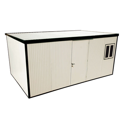 Duramax Flat Roof Modular Insulated Building Extension Kit with steel and glass door.
