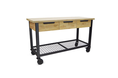 Duramax Rove 62 In x 24 In 3-Drawer Maple Rubberwood Mobile Workbench w/ Solid Wood Top 68004