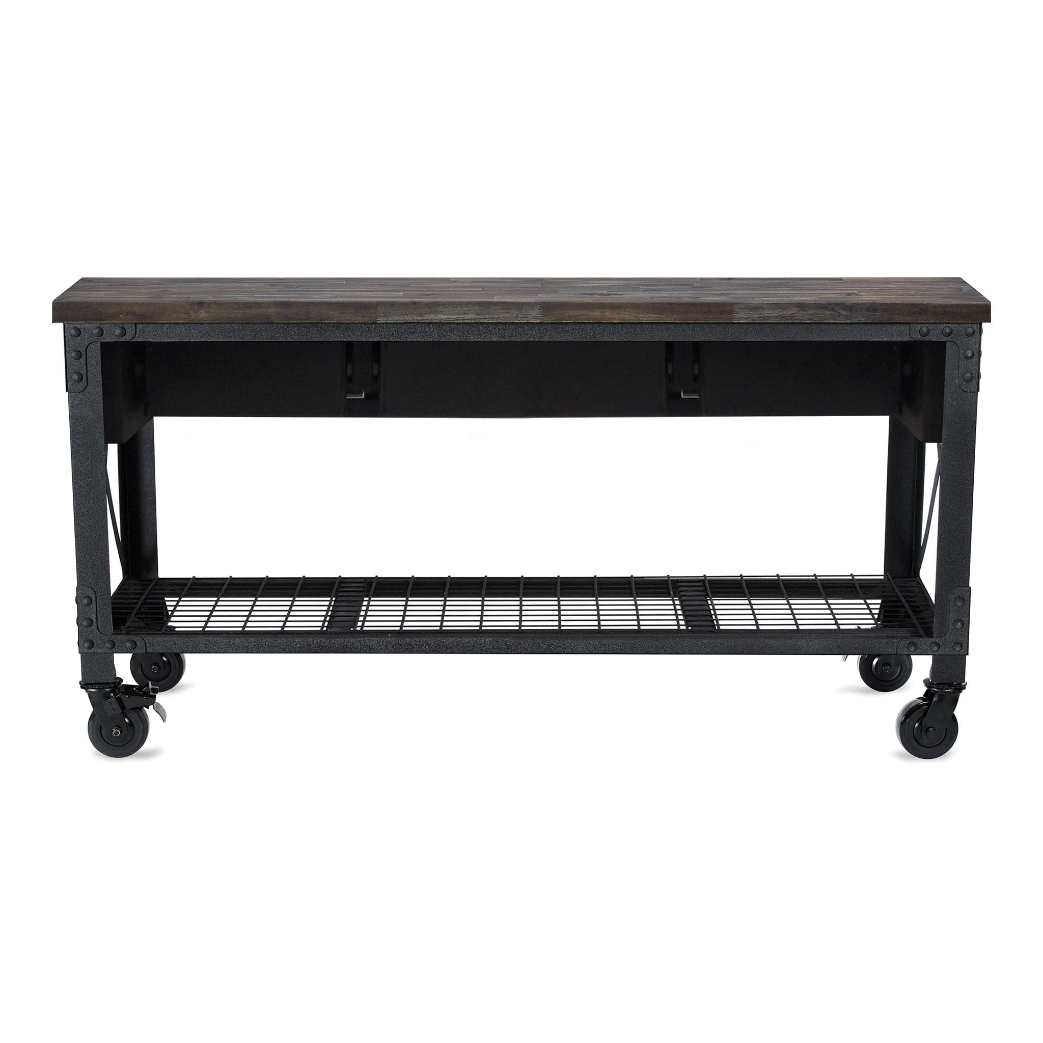 Duramax 72 In x 24 In 3-Drawer Rolling Industrial Workbench w/ Wood Top - Aged Espresso 68001E