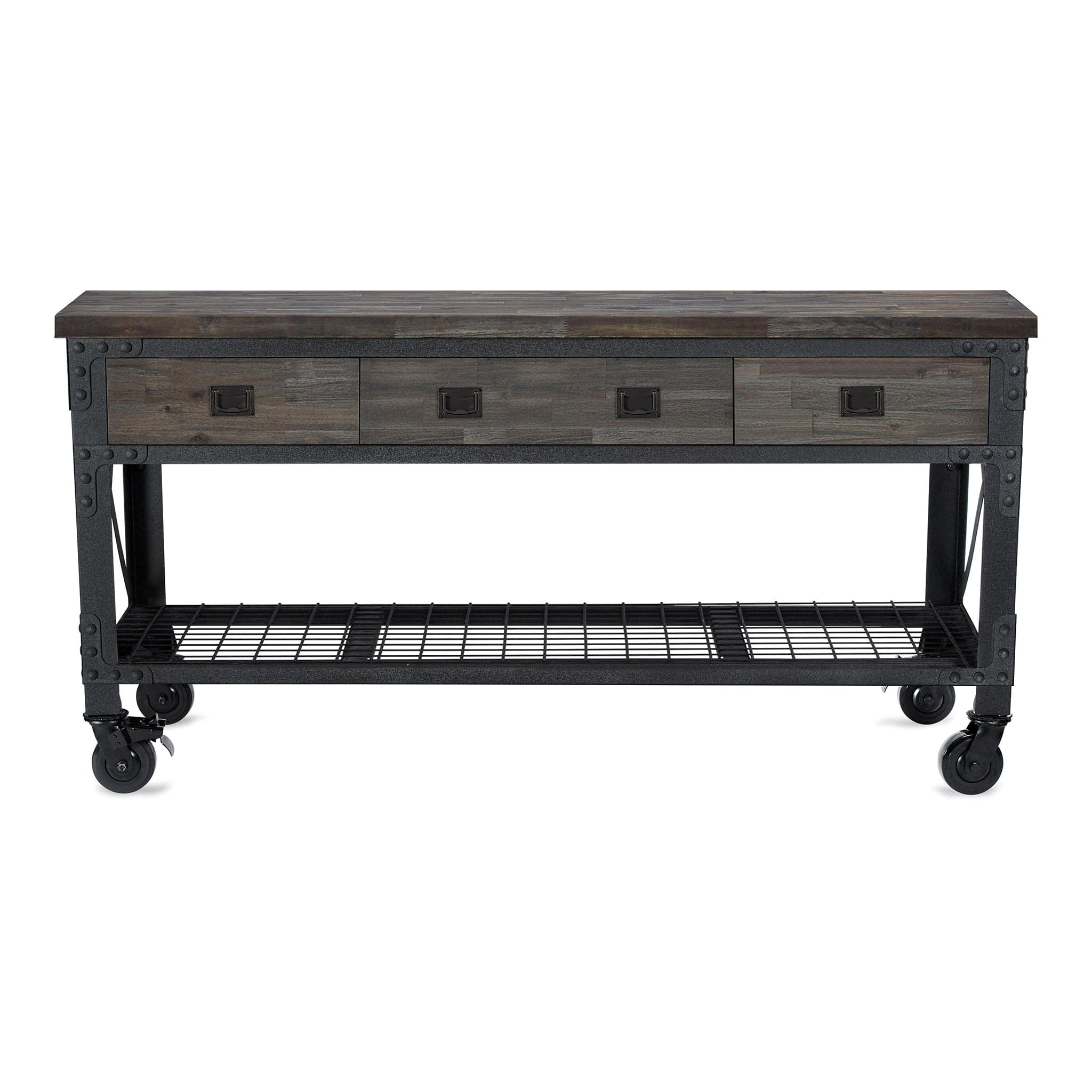 Duramax 72 In x 24 In 3-Drawer Rolling Industrial Workbench w/ Wood Top - Aged Espresso 68001E