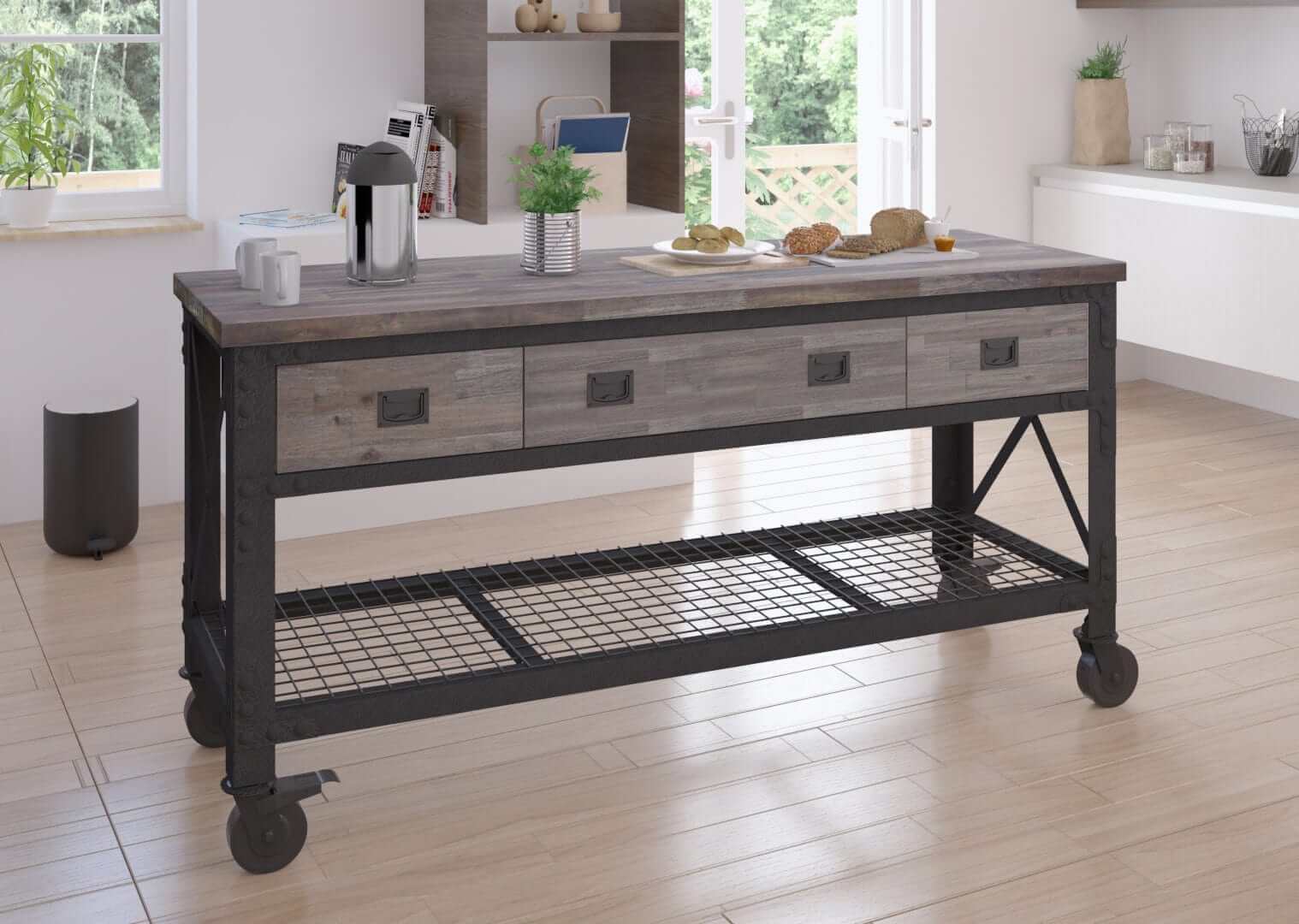 Duramax 72 In x 24 In 3-Drawer Rolling Industrial Workbench w/ Wood Top - Aged Espresso 68001E