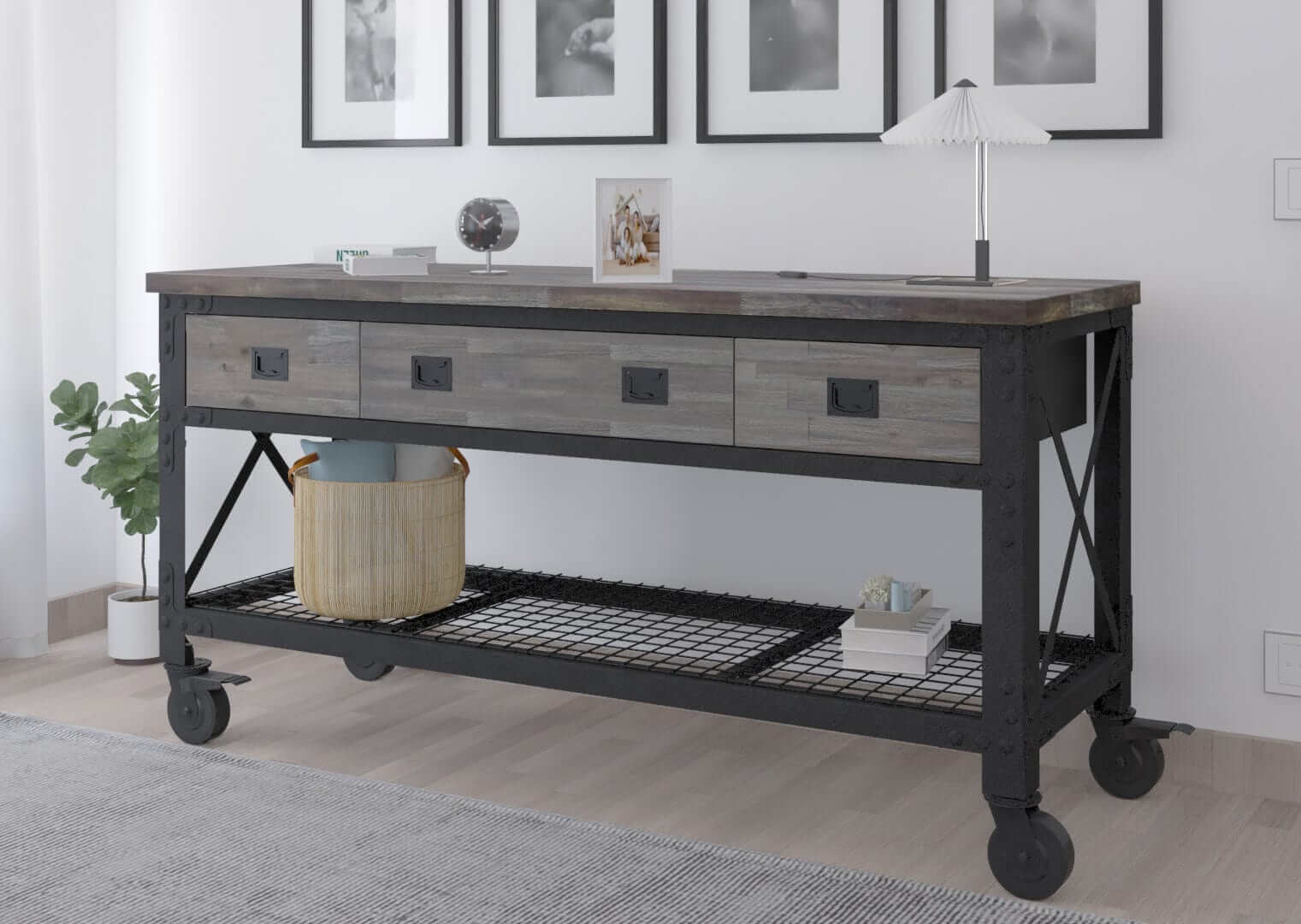 Duramax 72 In x 24 In 3-Drawer Rolling Industrial Workbench w/ Wood Top - Aged Espresso 68001E