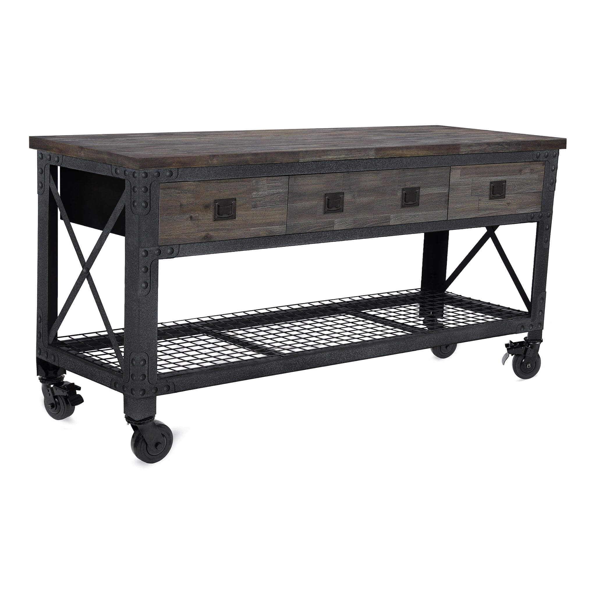 Duramax 72 In x 24 In 3-Drawer Rolling Industrial Workbench w/ Wood Top - Aged Espresso 68001E