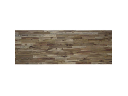 Wood top surface of DuraMax 72" industrial workbench in aged macadamia finish.