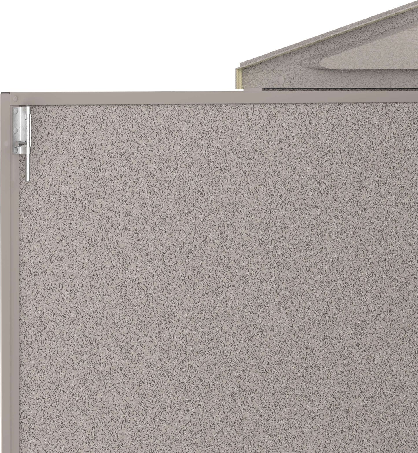 Close-up of Duramax vinyl garage wall texture, showcasing durable construction and foundation corner.