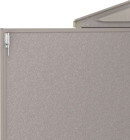 Close-up of Duramax vinyl garage wall texture, showcasing durable construction and foundation corner.
