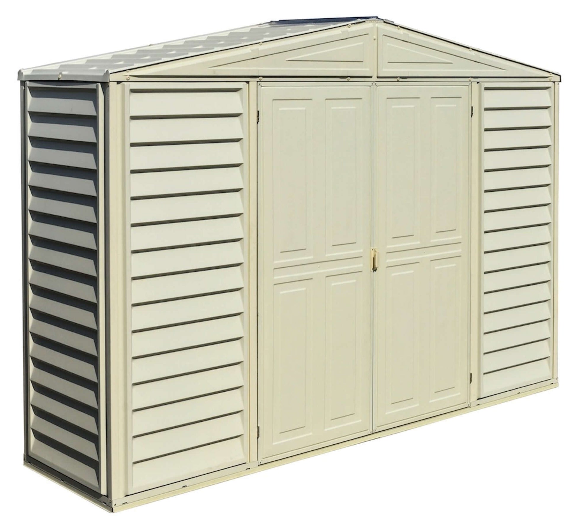 Duramax 10x3 SidePro Vinyl Shed with Foundation, perfect for extra storage space. Lean-to design fits along any wall. Duramax Sheds.