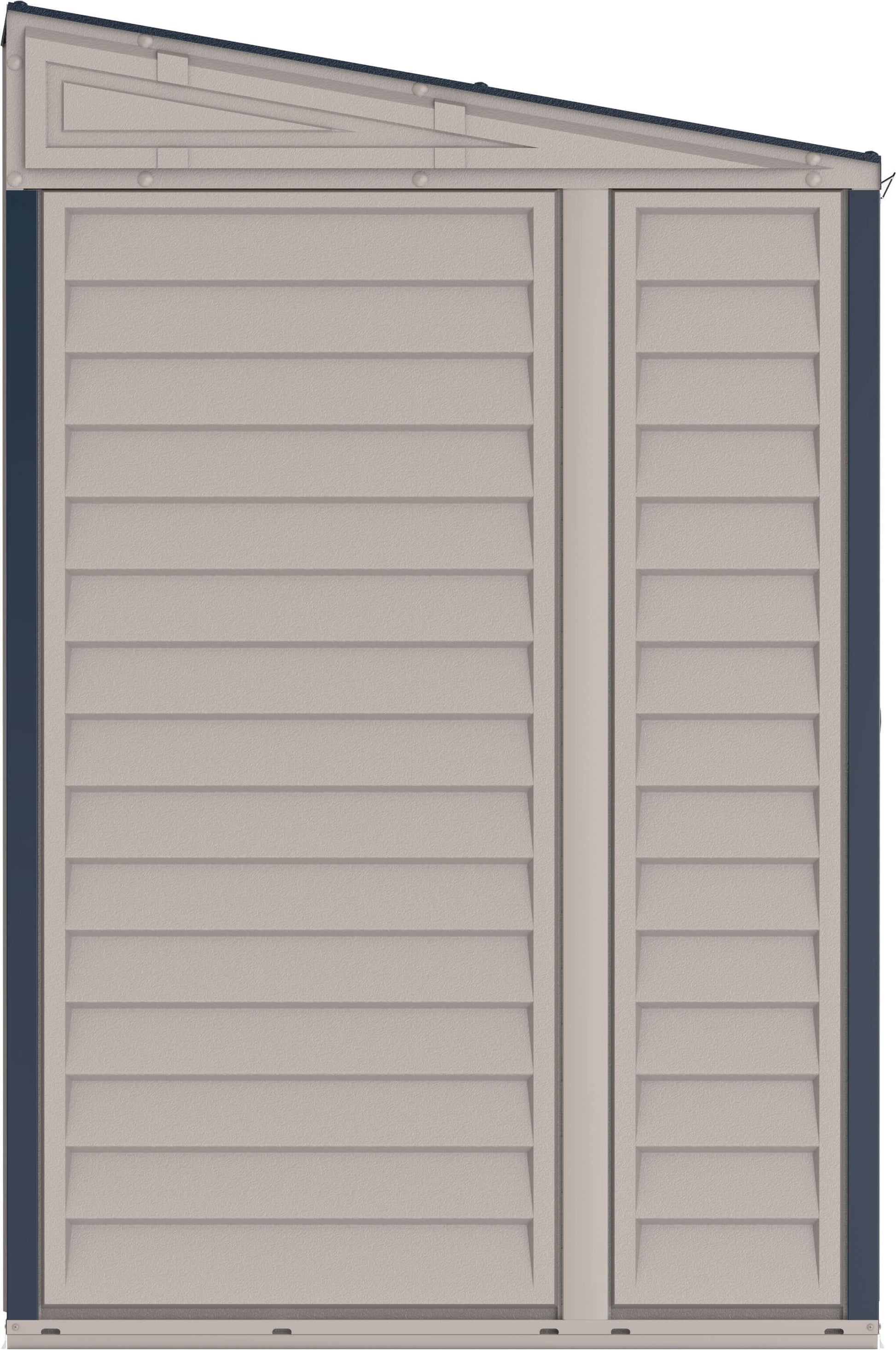 Duramax 10x4 SideMate PLUS Pro Vinyl Shed with double doors, perfect for outdoor storage, in stylish gray. Duramax shed.