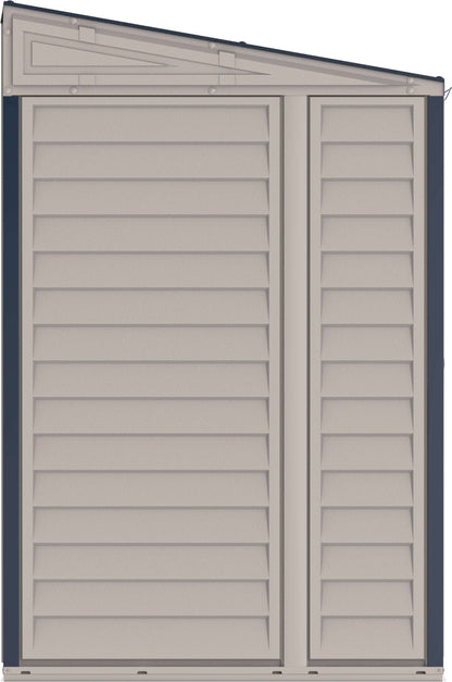 Duramax 10x4 SideMate PLUS Pro Vinyl Shed with double doors, perfect for outdoor storage, in stylish gray. Duramax shed.