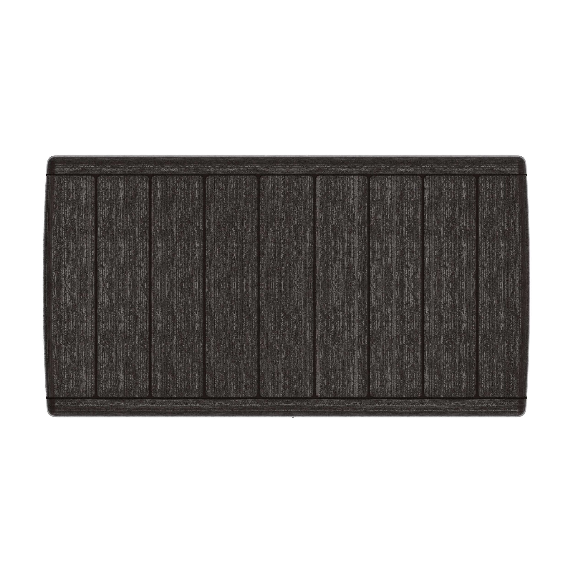 Duramax 110 Gal CedarGrain Deck Box lid in brown, featuring a wood-like texture for stylish outdoor storage.