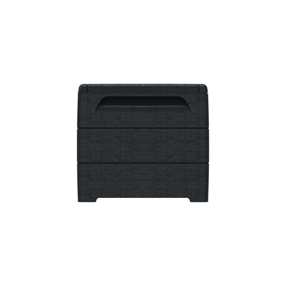 Duramax 110 Gal. Cedar Grain Deck Box in gray showcasing spacious and stylish outdoor storage solution made from fire-resistant resin.